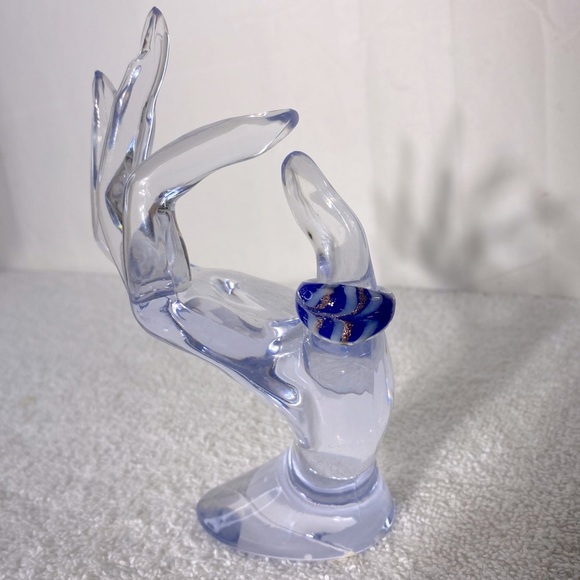 Vintage Art Glass Handmade Blue White & Copper Glitter Band Ring - Picture 1 of 12